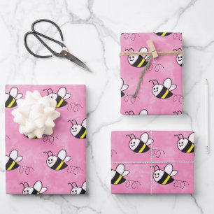Cute Little Bee Pattern Watercolor Baby Shower Wrapping Paper Sheets