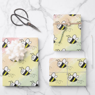 Cute Little Bee Pattern Watercolor Baby Shower Wrapping Paper Sheets