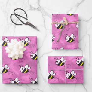 Cute Little Bee Pattern Watercolor Baby Shower Wrapping Paper Sheets