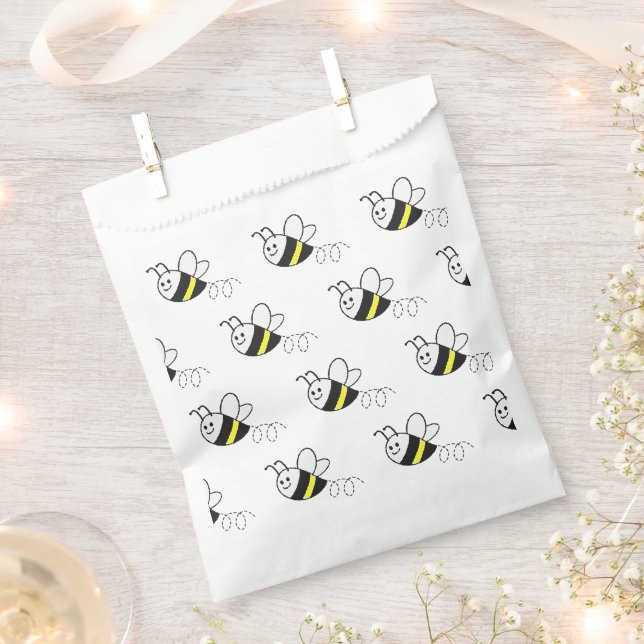 Cute Little Bee Pattern White Baby Shower Favor Bag (Clipped)