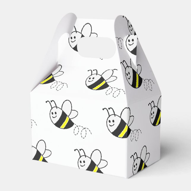 Cute Little Bee Pattern White Baby Shower Favor Boxes (Front Side)
