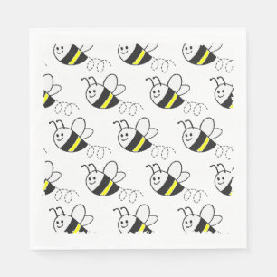 Cute Little Bee Pattern White Baby Shower Napkins