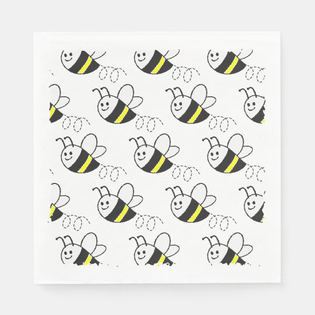 Cute Little Bee Pattern White Baby Shower Napkins (Front)