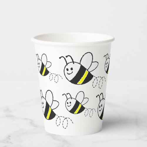 Cute Little Bee Pattern White Baby Shower Paper Cups