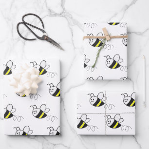 Cute Little Bee Pattern White Baby Shower Wrapping Paper Sheets