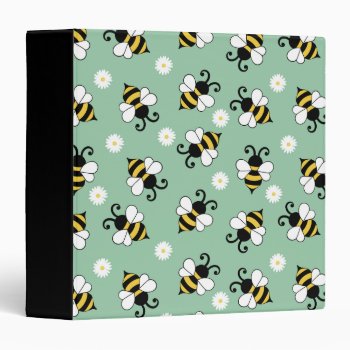 Cute Little Bees And Daisy Flowers Pattern 3 Ring Binder by BattaAnastasia at Zazzle