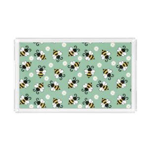 Cute little bees and daisy flowers pattern acrylic tray