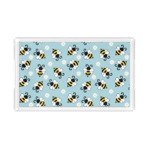 Cute little bees and daisy flowers pattern  acrylic tray