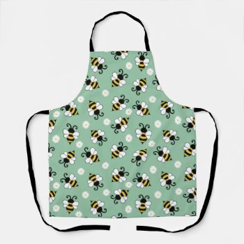 Cute Little Bees And Daisy Flowers Pattern Apron by BattaAnastasia at Zazzle