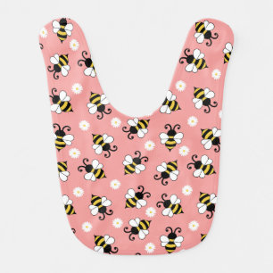 Cute little bees and daisy flowers pattern  baby bib