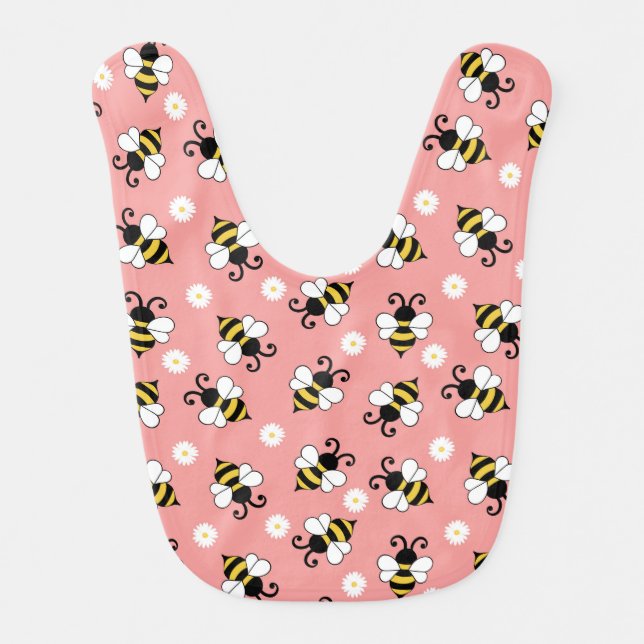Cute little bees and daisy flowers pattern  baby bib (Front)