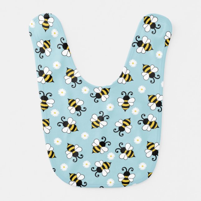 Cute little bees and daisy flowers pattern baby bib (Front)