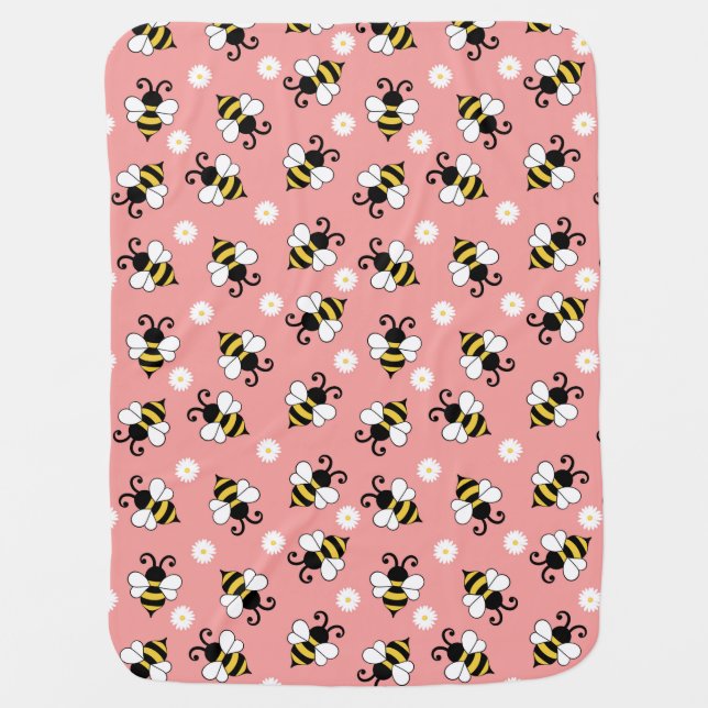 Cute little bees and daisy flowers pattern  baby blanket (Front)