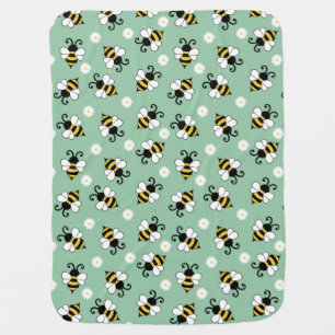 Cute little bees and daisy flowers pattern baby blanket