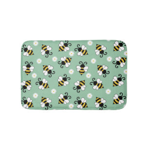 Cute little bees and daisy flowers pattern bath mat