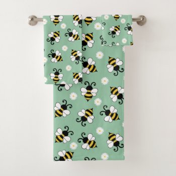Cute Little Bees And Daisy Flowers Pattern Bath Towel Set by BattaAnastasia at Zazzle