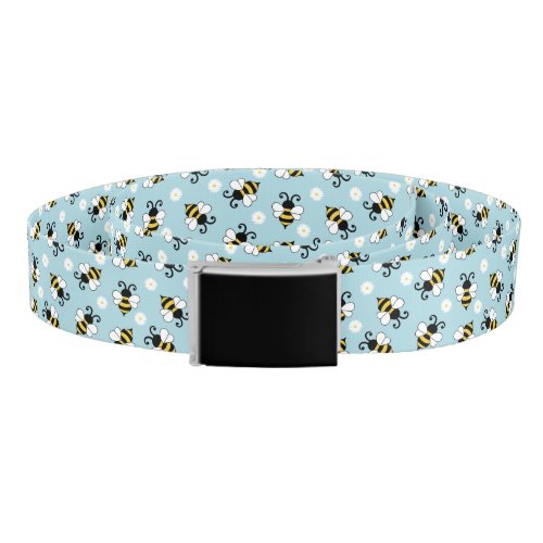 Cute little bees and daisy flowers pattern  belt
