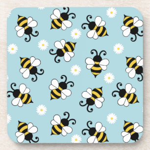 Cute little bees and daisy flowers pattern beverage coaster