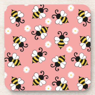 Cute little bees and daisy flowers pattern beverage coaster