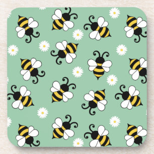 Cute little bees and daisy flowers pattern beverage coaster