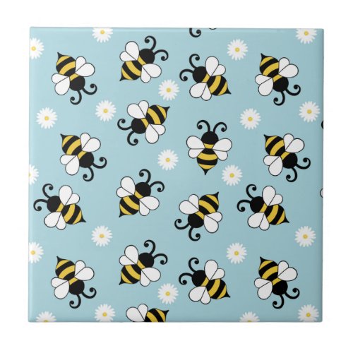 Cute little bees and daisy flowers pattern ceramic tile