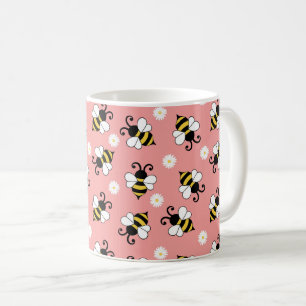 Cute little bees and daisy flowers pattern coffee mug