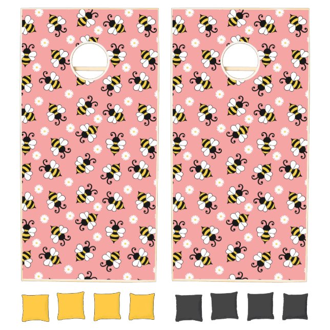 Cute little bees and daisy flowers pattern  cornhole set (Set)