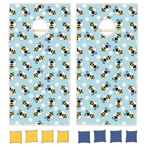 Cute little bees and daisy flowers pattern cornhole set