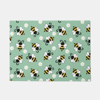 Cute Little Bees And Daisy Flowers Pattern Doormat by BattaAnastasia at Zazzle