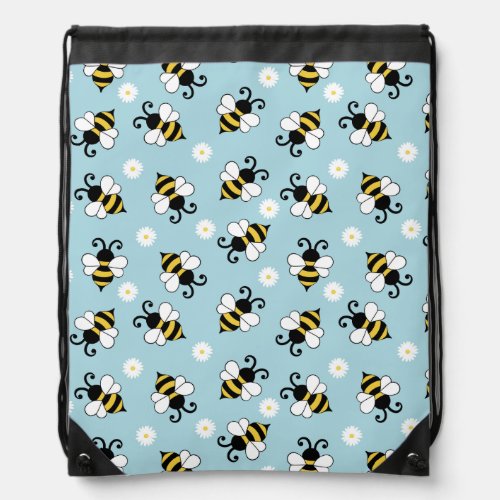 Cute little bees and daisy flowers pattern drawstring bag