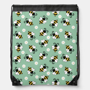 Cute little bees and daisy flowers pattern drawstring bag