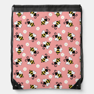 Cute little bees and daisy flowers pattern drawstring bag