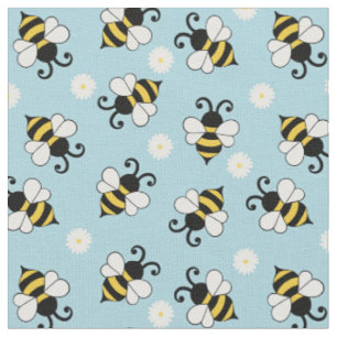 Cute little bees and daisy flowers pattern  fabric