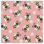 Cute little bees and daisy flowers pattern fabric