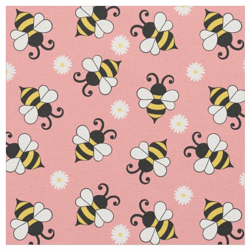 Cute little bees and daisy flowers pattern fabric