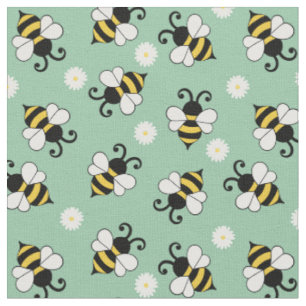 Cute little bees and daisy flowers pattern  fabric