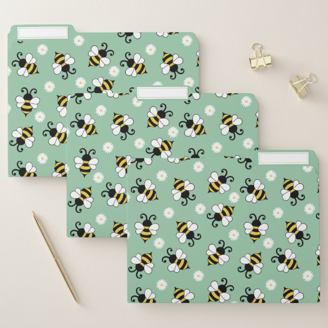 Cute little bees and daisy flowers pattern file folder (Set)