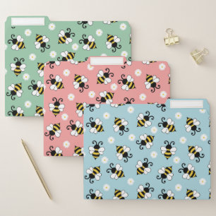 Cute little bees and daisy flowers pattern file folder