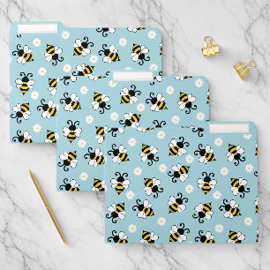 Cute little bees and daisy flowers pattern file folder