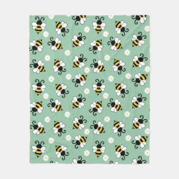 Cute Little Bees And Daisy Flowers Pattern Fleece Blanket by BattaAnastasia at Zazzle
