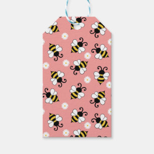 Cute little bees and daisy flowers pattern gift tags