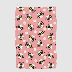 Cute little bees and daisy flowers pattern golf towel