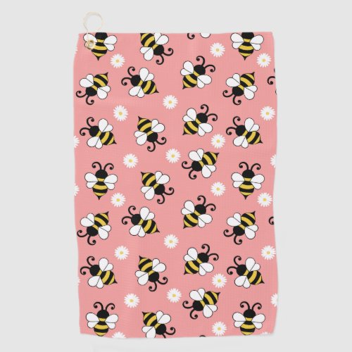 Cute little bees and daisy flowers pattern  golf towel