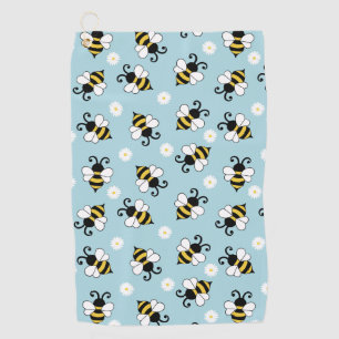 Cute little bees and daisy flowers pattern golf towel