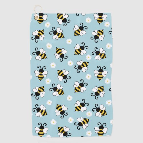 Cute little bees and daisy flowers pattern golf towel