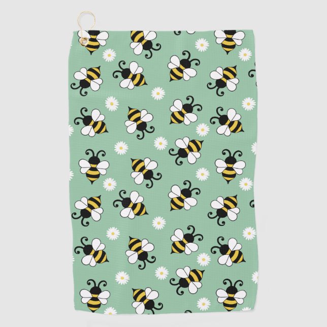Cute little bees and daisy flowers pattern golf towel (Front)