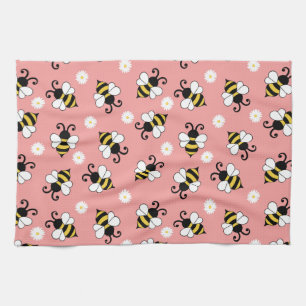 Cute little bees and daisy flowers pattern   kitchen towel