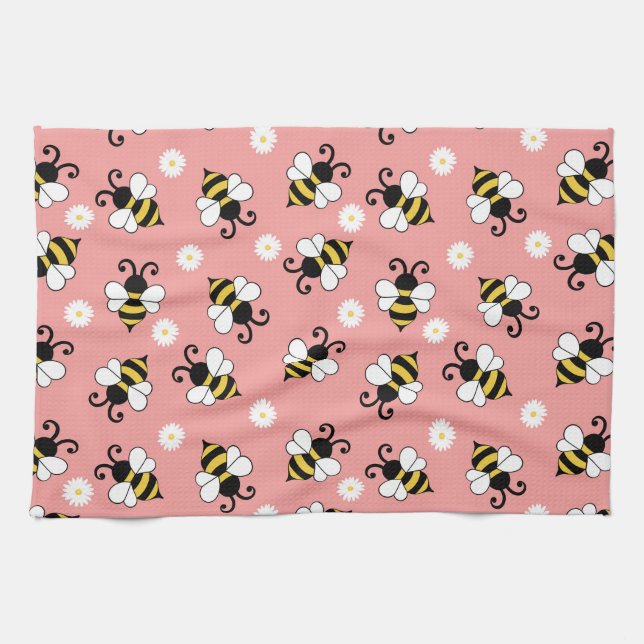 Cute little bees and daisy flowers pattern   kitchen towel (Horizontal)
