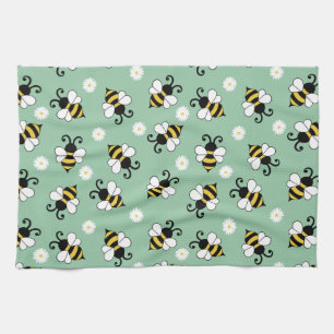 Cute little bees and daisy flowers pattern kitchen towel