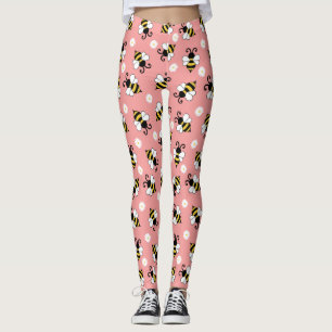 Cute little bees and daisy flowers pattern leggings